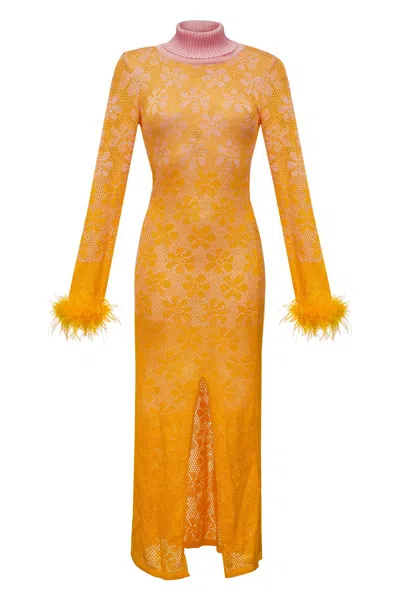 Andreeva Women's Yellow Maxi Knit Dress With Handmade Knit Details