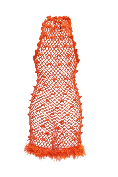 Andreeva Malva Orange Handmade Crochet Dress In Yellow/orange