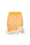 Andreeva Mini Yellow Knit Skirt With Feather Details In Yellow/orange