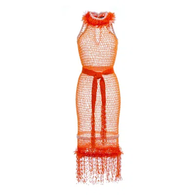 Andreeva Women's Yellow / Orange Orange Rose Handmade Knit Dress In Yellow/orange
