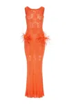 Andreeva Vanilla Coral Knit Dress With Feathers In Yellow/orange