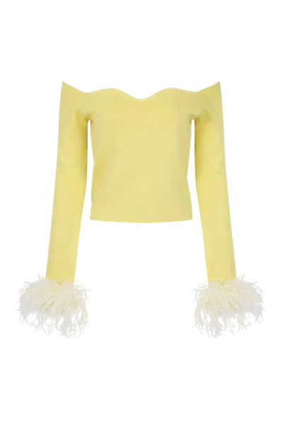 Andreeva Yellow Vanilla Knit Top With Detachable Feathers Cuffs