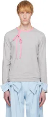 Andrej Gronau Gray & Pink Bow Piping Jersey Top