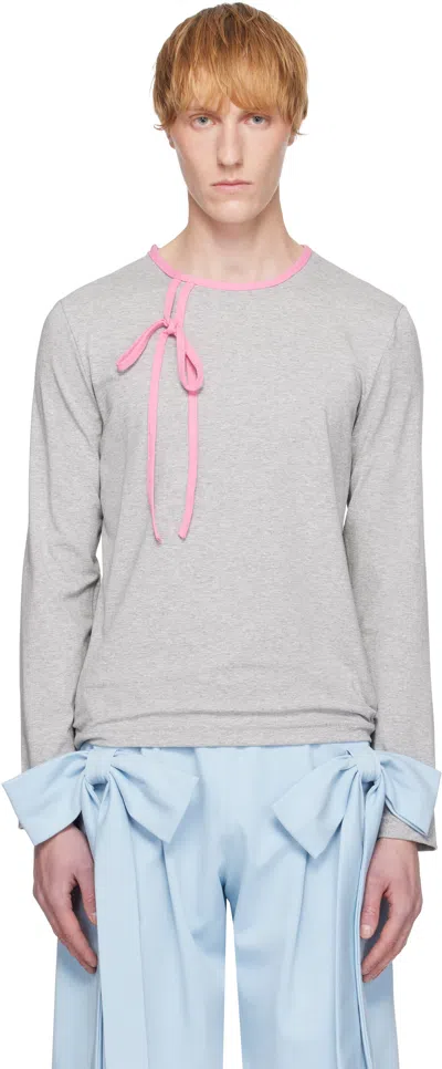 Andrej Gronau Gray & Pink Bow Piping Jersey Top