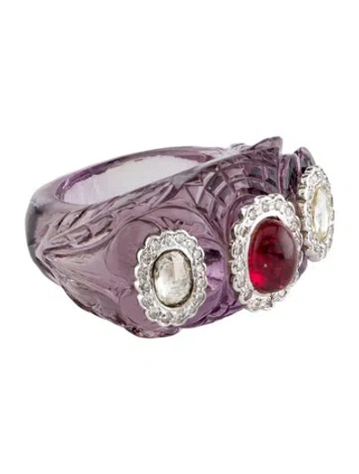 Pre-owned Andreoli 14k Spinel & Diamond Carved Amethyst Cocktail Ring In Multi