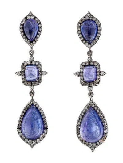 Pre-owned Andreoli 14k Tanzanite & Diamond Drop Earrings In Multi