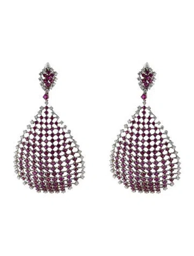Pre-owned Andreoli 18k 19.95ctw Ruby & Diamond Drop Earrings In Multicolor