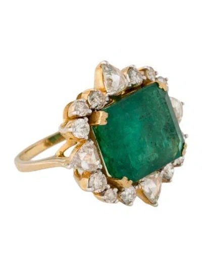 Pre-owned Andreoli 18k 7.42ct Emerald & Diamond Cocktail Ring In Multi