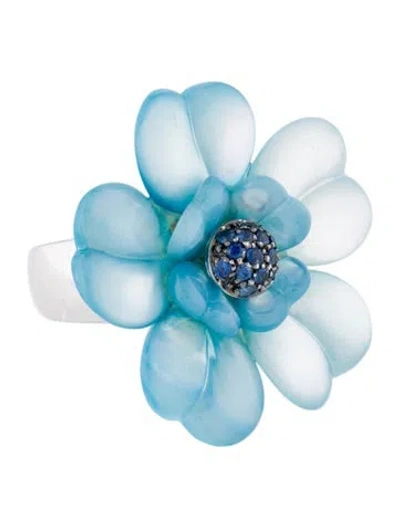 Pre-owned Andreoli 18k Dyed Mother Of Pearl & Sapphire Floral Cocktail Ring In Multi