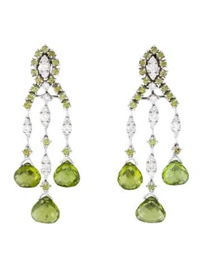 Pre-owned Andreoli 18k Peridot & Diamond Chandelier Earclips In Multi