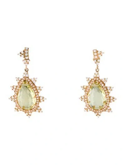 Pre-owned Andreoli 18k Quartz & Diamond Drop Earrings In Multi