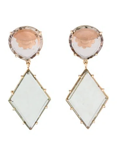 Pre-owned Andreoli 18k Quartz Drop Earrings In Multi