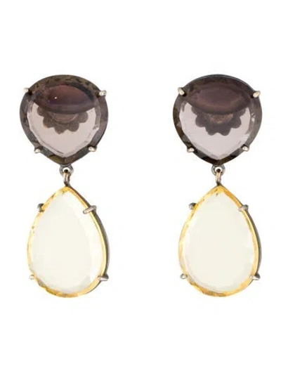 Pre-owned Andreoli 18k Quartz Drop Earrings In Multi