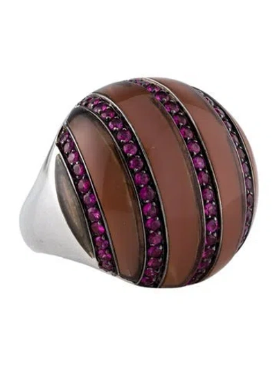 Pre-owned Andreoli 18k Ruby & Chalcedony Cocktail Ring In Multi