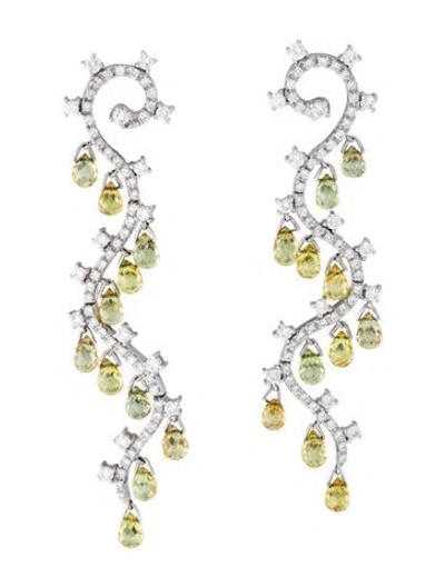 Pre-owned Andreoli 18k Sapphire & Diamond Vine Drop Earclips In Multi