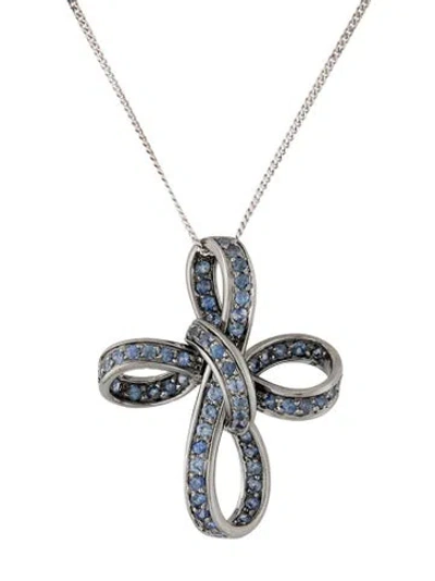 Pre-owned Andreoli 18k Sapphire Cross Pendant W/ Unbranded Chain, 16" In Multicolor