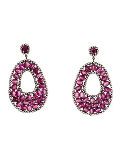 Pre-owned Andreoli 18k Tourmaline & Diamond Drop Earrings In Multi