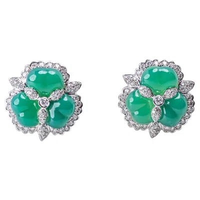 Pre-owned Andreoli 18k White Gold, Emerald & Diamond Convertible Ear Clips