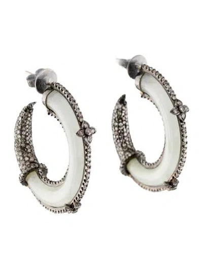 Pre-owned Andreoli 3.15ctw Diamond & Jadeite Crescent Drop Earrings In Multi