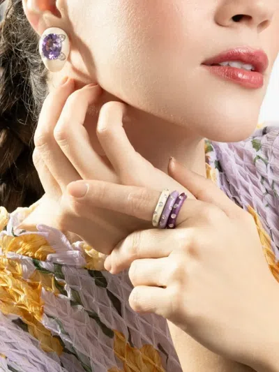 Andreoli Diamond Amethyst Oval Earrings In Purple