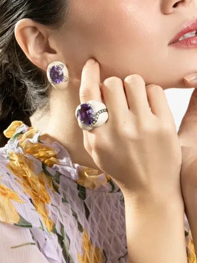 Andreoli Diamond Amethyst White Ring In Silver