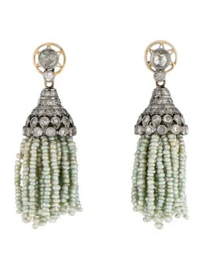 Pre-owned Andreoli Dyed Pearl & Diamond Tassel Earrings In Multi