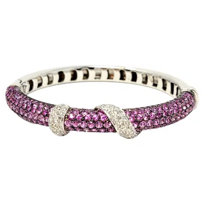 Pre-owned Andreoli Pink Sapphire And Pavé Diamond Wrapped Hinged 18k Bangle Bracelet