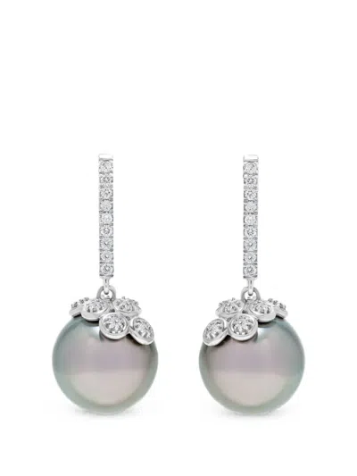 Andreoli Tahitian Pearl And Diamond Drop Earrings In Silver