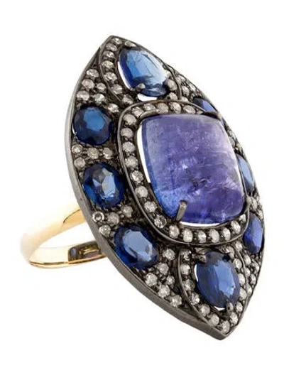 Pre-owned Andreoli Tanzanite, Sapphire & Diamond Cocktail Ring In Multi