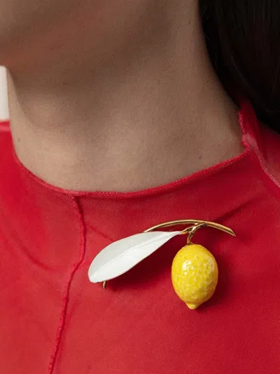 Andres Gallardo Lemon Enamel Brooch In Black