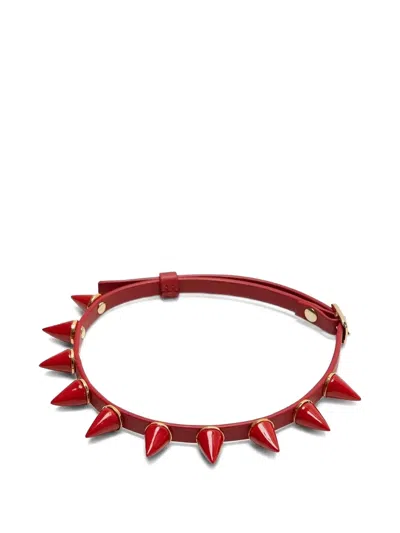 Andres Gallardo Mini Spike Leather Choker In Red
