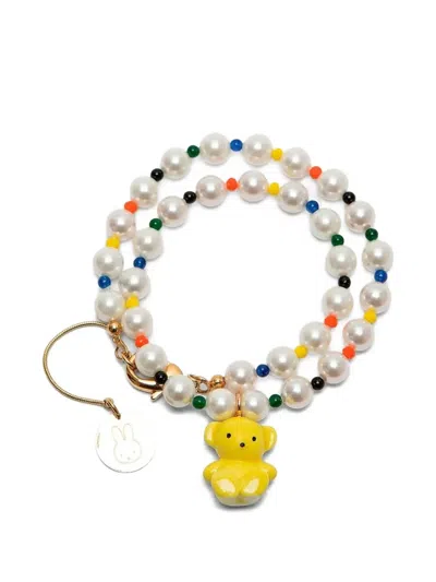 Andres Gallardo Teddy Bear & Pearls Necklace In Multi