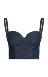 Andres Otalora Aanya Tencel Denim Crop Top In Navy