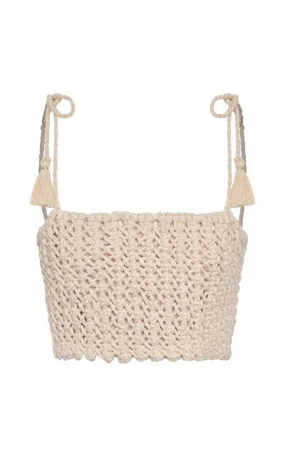 Andres Otalora Agua De Ti Cotton Macrame Cropped Top In Neutral