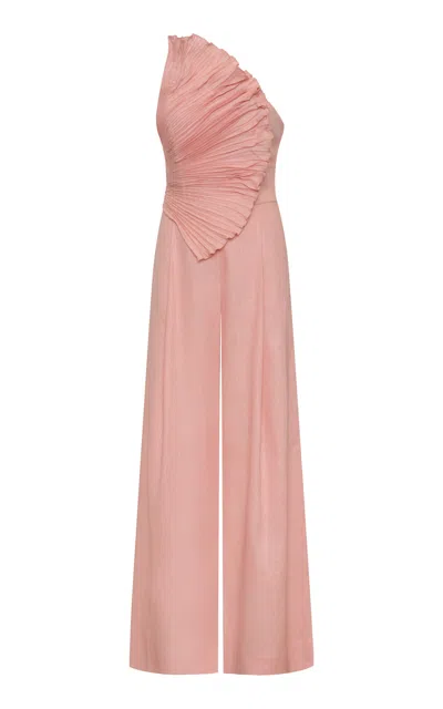 Andres Otalora Ainma Pleated Linen Jumpsuit In Pink
