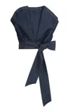 Andres Otalora Alguien Más Belted Tencel Denim Strapless Top In Navy