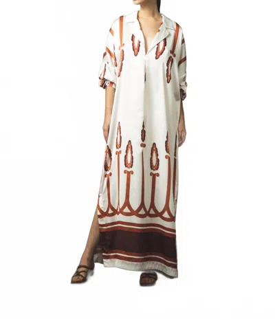 Andres Otalora Alma Pura Printed Tunic Maxi Dress In Orange Torches In Multi
