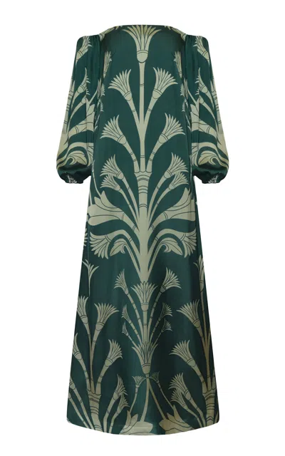 Andres Otalora Anhelo Eterno Satin Maxi Dress In Green