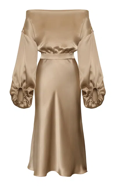 Andres Otalora Anhelo Off-the-shoulder Midi Dress In Neutral
