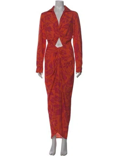 Pre-owned Andres Otalora Animal Print Long Dress In Orange