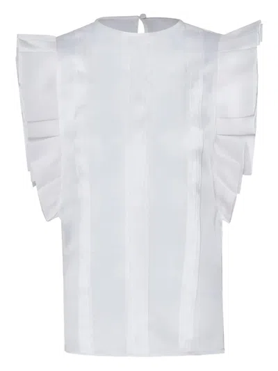 Andres Otalora Arcila Pleated Ruffle Blouse In White