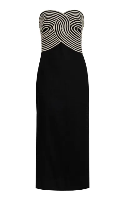 Andres Otalora Arco Real Canvas-trimmed Linen Midi Dress In Black