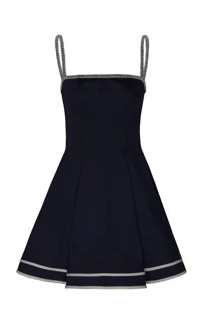 Andres Otalora Aroma A Ti Embroidered Cotton Mini Dress In Navy