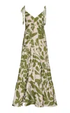 Andres Otalora Aroma A Ti Tiered Cotton-silk Maxi Dress In Green