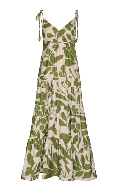 Andres Otalora Aroma A Ti Tiered Cotton-silk Maxi Dress In Green
