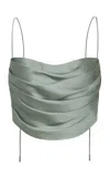 Andres Otalora Aromas Eternos Draped Satin Crop Top In Green