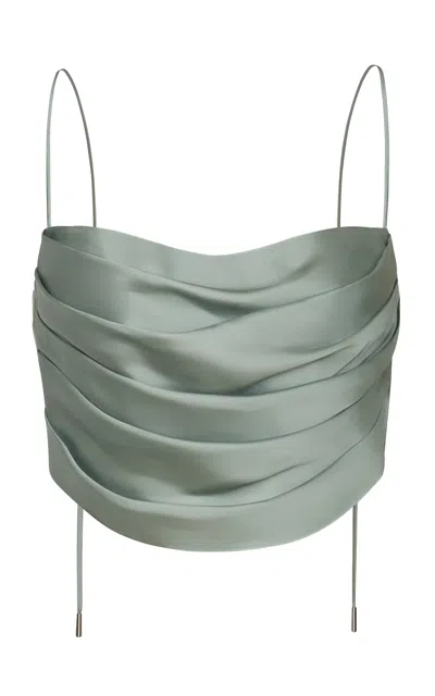 Andres Otalora Aromas Eternos Draped Satin Crop Top In Green