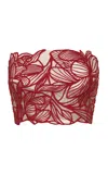 Andres Otalora Astromelia Embroidered Tulle Crop Top In Red