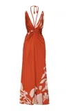Andres Otalora Atreverse Twisted Satin Maxi Dress In Orange