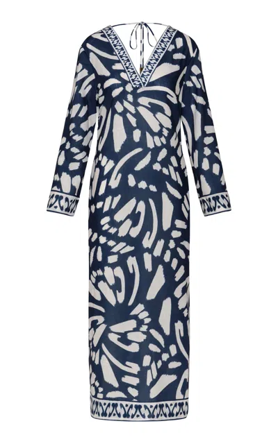 Andres Otalora Auras Linen Tunic Maxi Dress In Navy